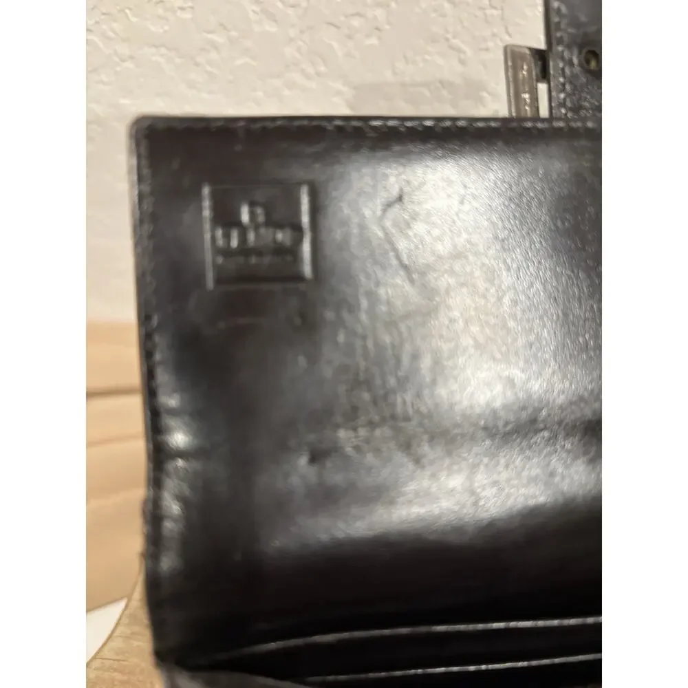 Fendi FF Zucca Logo Long Clutch Flap Wallet Credit Card Zipper Brown Black